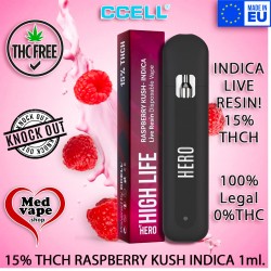 HIGH LIFE 15% THCH VAPE RASPBERRY KUSH INDICA 1ML - HERO MEDVAPE THC WEED